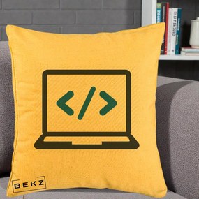 Perna Personalizata Laptop Cod HTML, 40x40 cm, Galben, Husa Detasabila, Perna Inclusa, BEKZ®