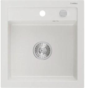 Mexen Vito chiuvetă de bucătărie granit cu 1 compartiment 520 x 490 mm, alb, sifon crom - 6503521000-20