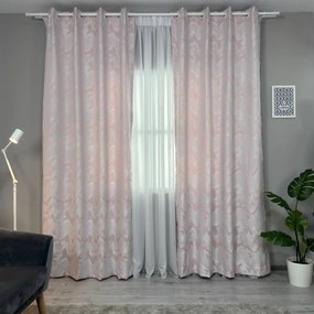 Set două Draperii (Opacitate 80%), Material tip Jacquard (Model texturat), Gata lucrate (Inele galerie), Culoare Roz pal + Gri deschis, Dimensiuni draperie 160x260 cm (x2), Brand Originalio