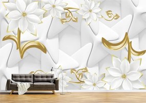 Tapet Premium Canvas - Flori albe si aurii