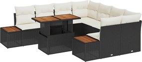 vidaXL Set de canapele pentru grădină 9 pcs Negru Rattan poli