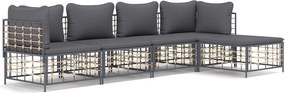 vidaXL Set șezlonguri de grădină 5 piese cu perne, antracit, poliratan