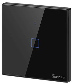 Intrerupator simplu smart, sticla securizata neagra, montaj in doza, compatibil Alexa si Google Assistant, Sonoff