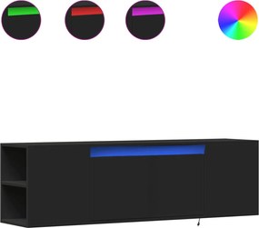 vidaXL Dulap TV de perete cu lumini LED, negru, 135x31x39,5 cm