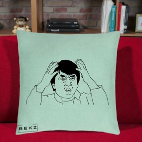 Perna Decorativa Jackie Chan WTF, 40x40 cm, Verde Menta, Husa Detasabila, Perna Inclusa, BEKZ®