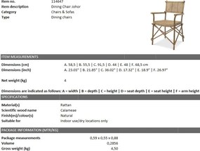 Scaun design clasic din rattan Johor, natur 114647 HZ