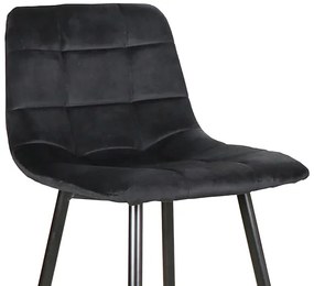 Scaun de bar MILA VELVET negru cu picioare negre