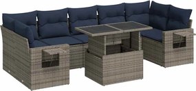 vidaXL Set mobilier grădină perne 8 piese gri, poliratan/lemn acacia