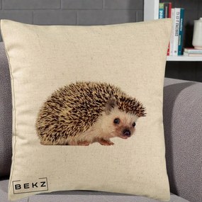 Perna Decorativa Arici Fotorealist, 40x40 cm, Bej, Husa Detasabila, Perna Inclusa, BEKZ®