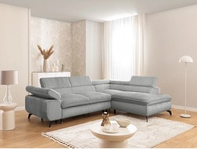 Colțar gri deschis cu tapițerie din catifea reiată (cu colț pe partea dreaptă/în formă de ”L”) Marbeya – Ropez