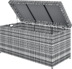 Outsunny Cutie pentru perne din ratan 380 L, rezistentă la intemperii, cu capac, spațiu de depozitare, rezistentă UV, 130 x 61 x 65 cm, gri închis | Aosom Romania
