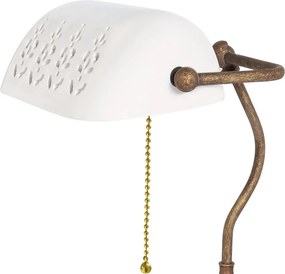 Lampa de birou din alama si ceramica alba Banker