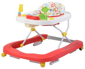 Premergator Premium reglabil in 3 trepte de inaltime NOVOKIDS™ ZooZoo Baby ,Roti silentioase din silicon, Cu melodii, Animalute, Pliabil, Rosu