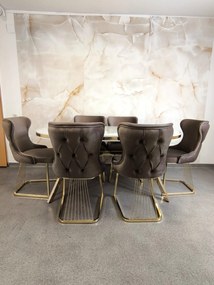 SET STELLA MARO CU AURIU MASA+6 SCAUNE, BLAT ALB