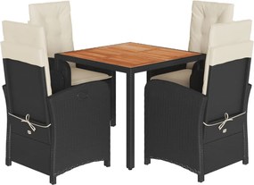 vidaXL Set mobilier de grădină cu perne, 5 piese, negru, poliratan