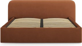Pat tapitat cu somiera rabatabila si lada depozitare, 180x200 cm, Micadoni Home, Elizabeth-261, catifea, teracota