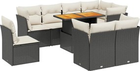 vidaXL Set mobilier de grădină cu perne, 9 piese, negru, poliratan