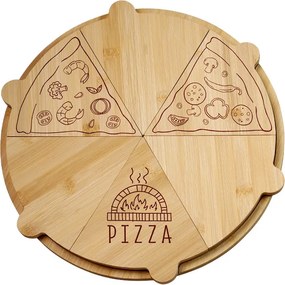Tava rotunda pentru servirea pizzei Kesper 58468, Bambus, 36 cm, 6 felii, Maro