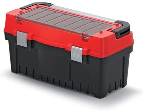 Cutie pentru scule cu mâner și încuietori din aluminiu 59,4 x 28,8 x 30,8 cm, despărțitori, roșu