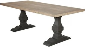 Masă dining din lemn masiv, natur, 8 locuri, cu bază dublă în formă de balustru, 78 x 180 x 100 cm, „Jeanne”
