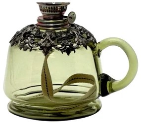 Lampă cu gaz lampant LUCIE 35 cm verde-pădure cu ornamente din cositor