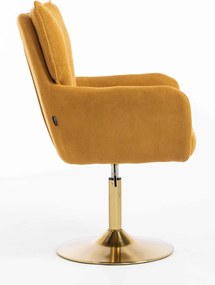 HR250N Scaun Catifea Reiată Premium Ruloare Curry Galben Bază Aurie