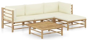 vidaXL Set mobilier de grădină cu perne alb crem, 5 piese, bambus