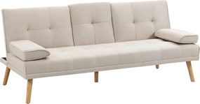 HOMCOM Canapea extensibila extensibila cu 3 locuri in stil scandinav, cu 2 cotiere detasabile si tapiterie, bej | Aosom Romania