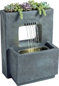 Outsunny Fântână arteziană în 2 trepte, fântână de grădină cu iluminare LED, ghiveci pentru plante, pompă, aspect piatră, reglabil 45 x 31,5 x 58,5 cm | Aosom Romania