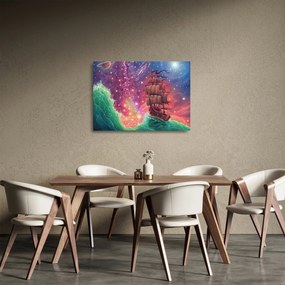Tablou pe sticlă - Cerul spațial cu navă (70x50 cm)
