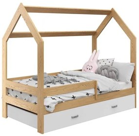 Pat pentru copii Casuta D3 pin 80x160 cm lemn de pin Saltele: fără saltea, Cutie depozitare pat: Cu sertar de pin, Lamele de pat: Fără lamele
