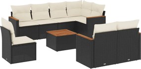 vidaXL Set mobilier de grădină cu perne, 9 piese, negru, poliratan