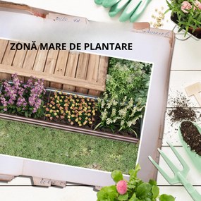 Outsunny Pat de Grădină Ridicat 405L, Jardiniere de Exterior din Oțel Galvanizat cu Bază Deschisă, pentru Plante, Flori și Legume, 240x60x30 cm, Imitație Lemn Închis | Aosom Romania