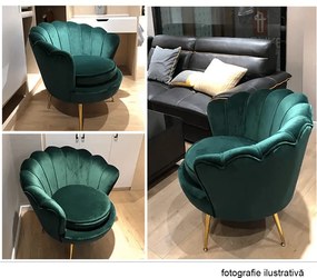 Fotoliu în stil Art-deco, catifea Velvet smarald/crom auriu, NOBLIN