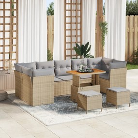 Set de Sofa de Grădină vidaXL cu 10 Piese și Perne Bej din Poliratan Acacia