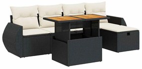 3328050 vidaXL Set mobilier grădină perne 6 piese negru poliratan/lemn acacia