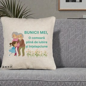 Cadou pentru Bunici - Perna Personalizata Bunicii Mei Comoara Iubire Intelepciune Nepoata, 40x40 cm, Bej Canapea, Husa Detasabila, Perna Inclusa, BEKZ®