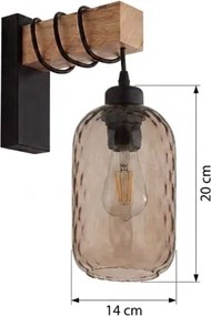 Brilagi - Aplica de perete WOOD GLASS 1xE27/60W/230V pin/negru/maro fumuriu