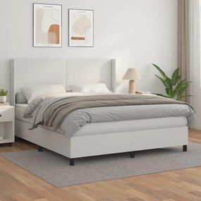 3132388 vidaXL Pat box spring cu saltea, alb, 160x200 cm, piele ecologică