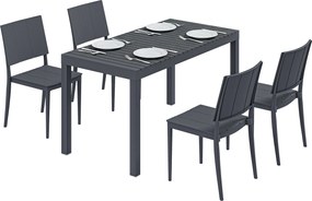 Outsunny Set mobilier de grădină, grup de scaune 5 piese, masă lată cu 4 scaune stivuibile, design lamelar pentru 4 persoane, gri închis | Aosom Romania