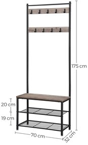 Perete de hol metalic INDUSTRY 175 cm, negru/gri-maroniu