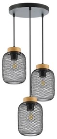 Brilagi - Lustra suspendată pe cablu BASKLITE 3xE27/15W/230V, lemn de cauciuc/negru