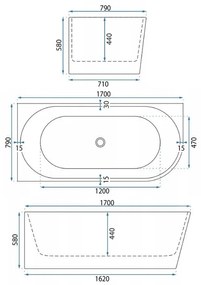 Cada de colt acrilica Bellanto Slim 170 Stanga