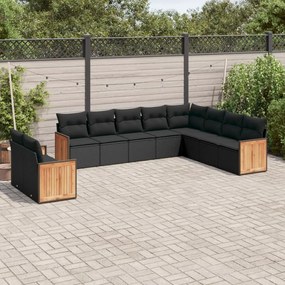3227791 vidaXL Set canapele de grădină cu perne, 10 piese, negru, poliratan
