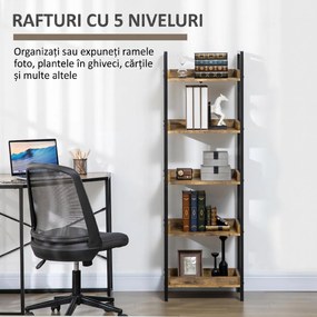 Biblioteca in stil industrial cu 5 rafturi, dulap de biblioteca din lemn si metal pentru casa si biroU HOMCOM | Aosom RO