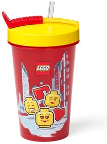Pahar cu capac galben și pai LEGO® Iconic, 500 ml, roşu