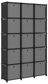 322619 vidaXL Raft expunere 15 cuburi, cutii, negru, 103x30x175,5 cm, textil