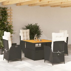 3277438 vidaXL Set mobilier de grădină cu perne, 5 piese, negru, poliratan