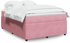 vidaXL Pat box spring cu saltea, roz, 140x200 cm, catifea