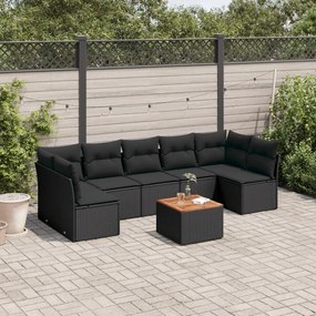 3223570 vidaXL Set mobilier de grădină cu perne, 8 piese, negru, poliratan